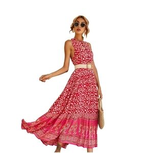 R. Vivimos Maxi Dress Sleeveless Floral Print Button Up Bohemian Flowy  Medium